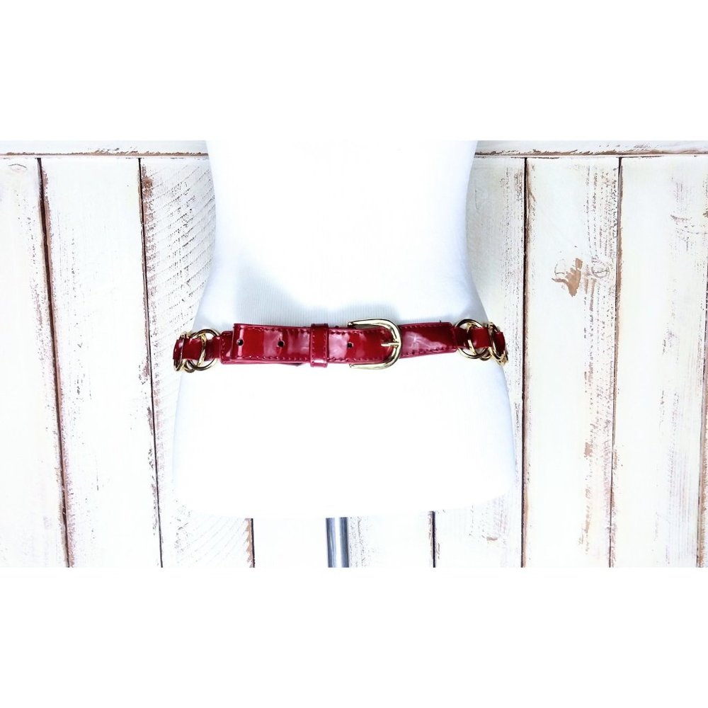 90s vintage red gold chain belt patent leather - Picture 2 of 3